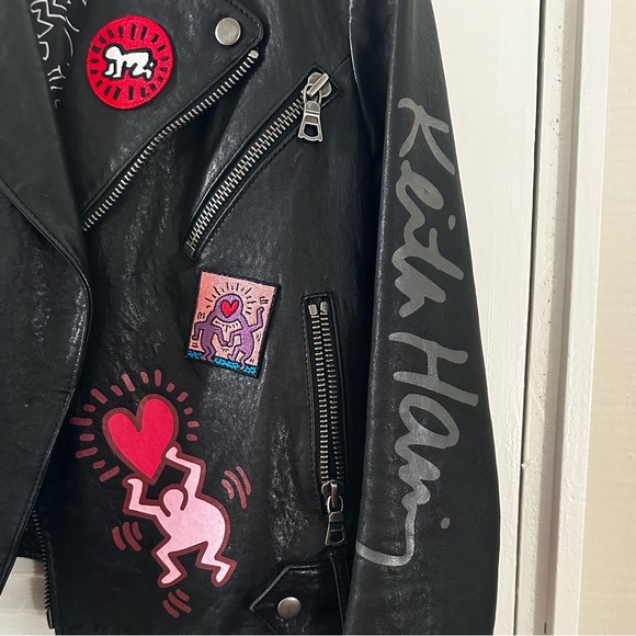 Alice + Olivia x Keith Haring Black Leather Jacket - Picture 4 of 8